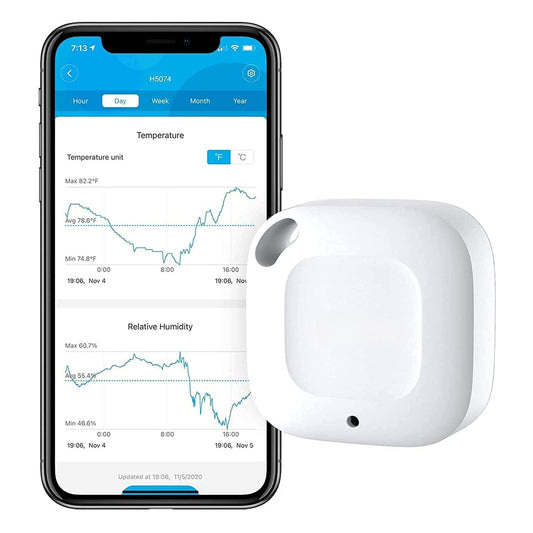 Bluetooth Hygrometer Thermometer, Wireless Thermometer, Mini Humidity Sensor with Notification Alert, Data Storage and Export, 262 Feet Connecting Range