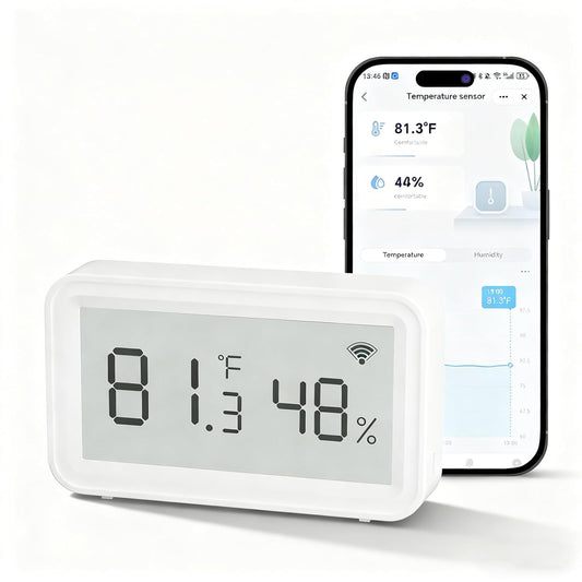 Smart WiFi Thermometer Hygrometer, Indoor Wireless Temperature Humidity Sensor with Electronic Display, App Notification Alert, Free Data Storage
