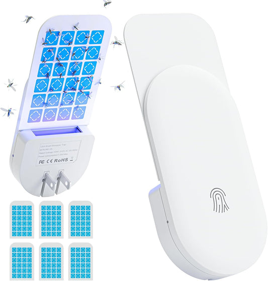Flying Insect Trap, 2 in 1 Indoor Plug-in Fruit Fly Trap, 1 Trap White and 6 Glue Cards, Fruit Fly Traps for Gnat, Moth, Mosquito, Suitable for Every
