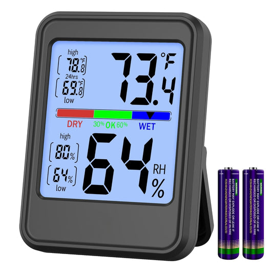 Digital Thermometer Hygrometer, Indoor Wall Thermometer, Indoor Humidity Temperature Monitor with Max&Min Records Backlit for 10S for Greenhouse, Home