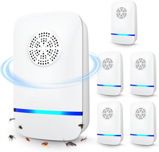 Upgrade Ultrasonic Repeller & Insect Indoor Repeller 6 Pack, Plug-in Pest Control for Mice, Roaches, Spiders & Insects, Safe for Children