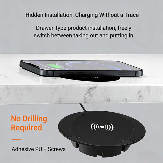 Invisible Wireless Charger Under Desk, 0-30mm Invisible Phone Charger, 10W Hidden Wireless Charger, Magnetic Charger for Desk, Table, Nightstand, Office, Home