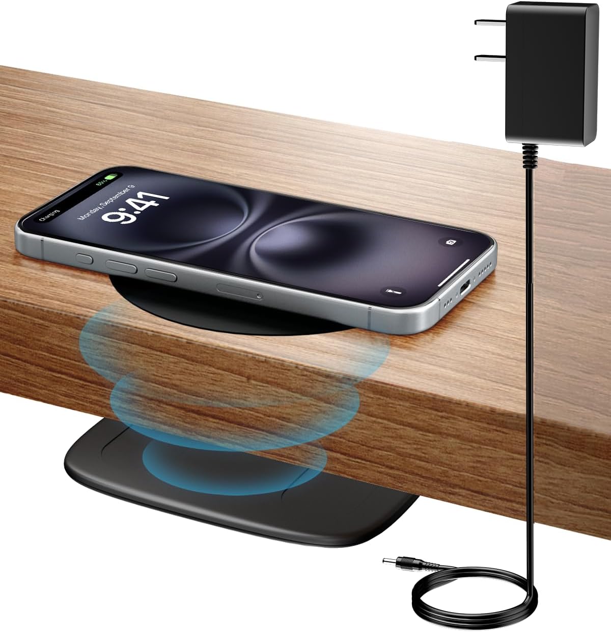 Invisible Wireless Charger, 40MM(1.57") Wireless Charging Desk Mat Mouse Pad, Hidden Charging Station for iPhone 16/15/14/13/12/Samsung/Google