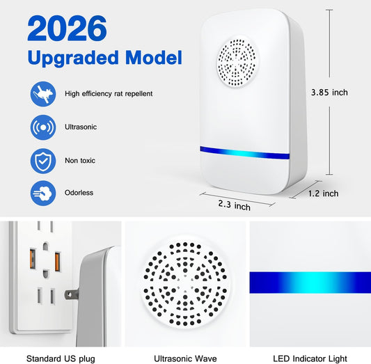 Upgrade Ultrasonic Repeller & Insect Indoor Repeller 6 Pack, Plug-in Pest Control for Mice, Roaches, Spiders & Insects, Safe for Children