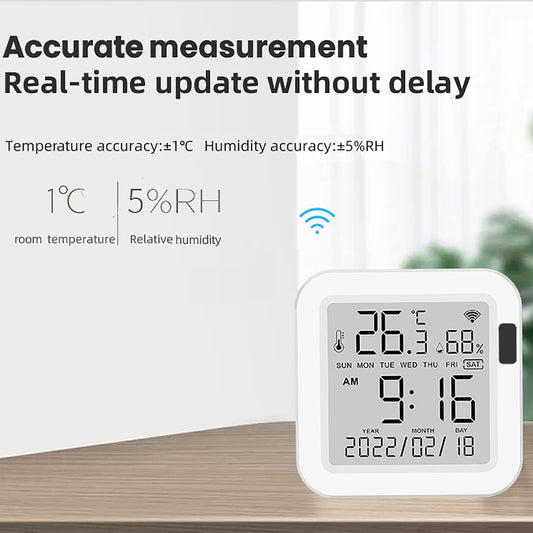 Temperature Humidity Monitor: Upgraded Smart Temperature and Humidity Sensor with Large Backlit LCD Screen & App Alerts, Indoor Thermometer