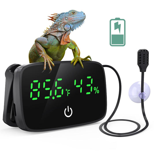 Reptile Thermometer Hygrometer, LED Digital Terrarium Thermometer and Humidity Gauge Snake Tank Accessories with USB Charging for Bearded Dragon
