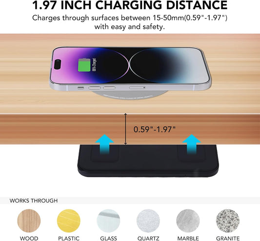 Invisible Wireless Charger, Under Desk Wireless Charger, Hidden Charging Station for iPhone 17/16/15/14/13/12/ Samsung Galaxy